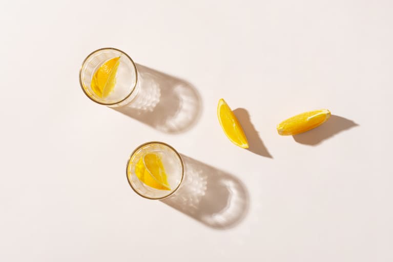 Overhead of Glasses of Water With Slices of Lemon
