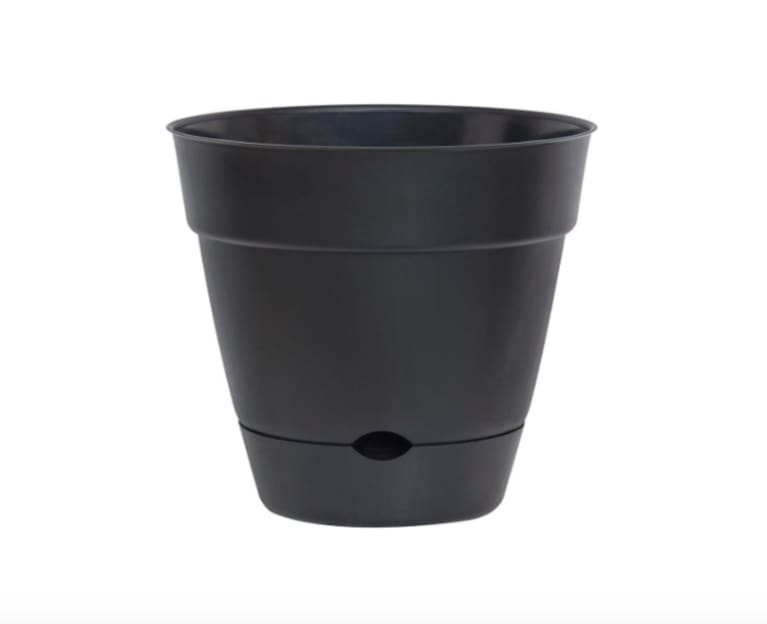 black self-watering planter