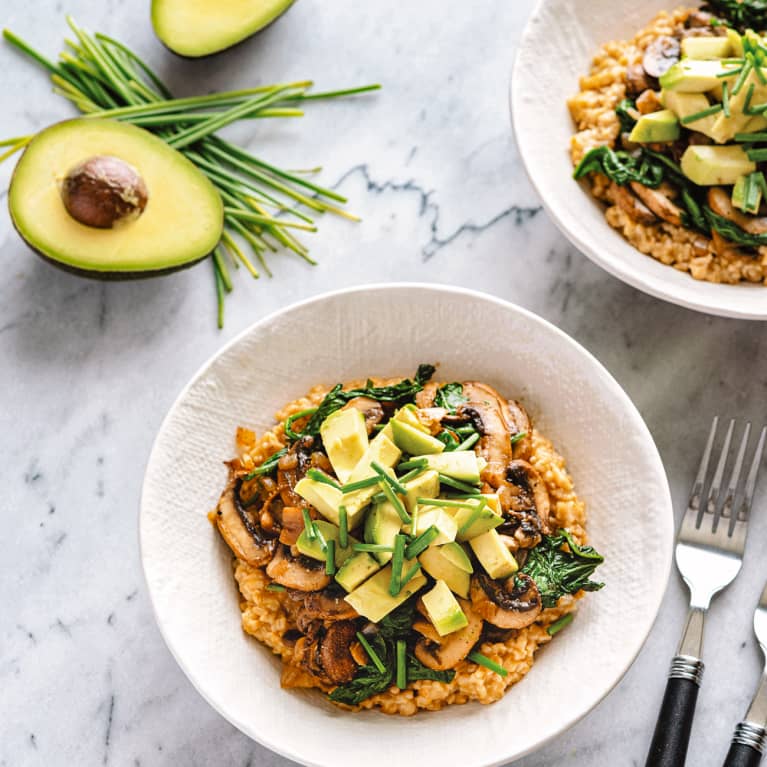 Savory Breakfast Oatmeal with Avocado and Mushrooms