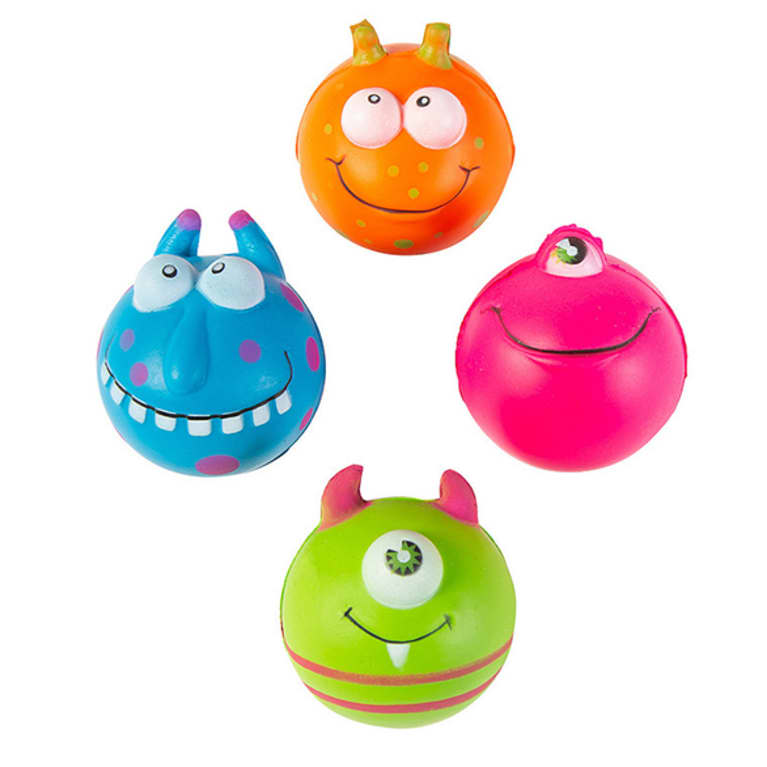 stress balls in bright colors with monster faces