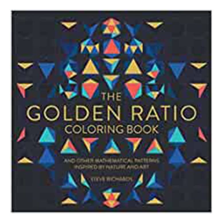 The Golden Ratio Coloring Book cover with triangle patterns on black background