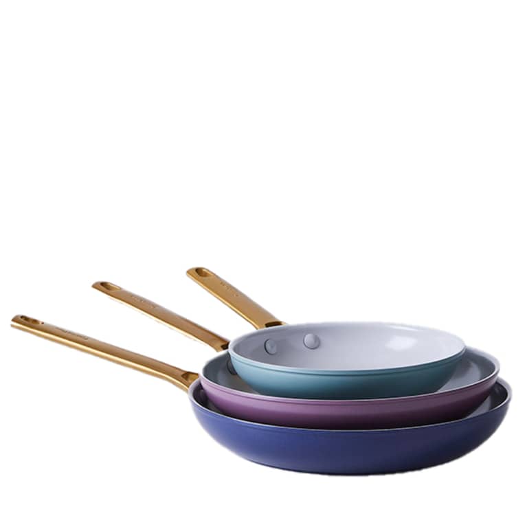 stack of three nonstick pans stack of three nonstick pans
