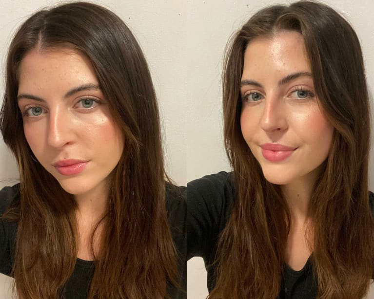 Before and after image using dry shampoo
