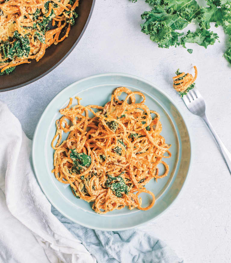 Healthy Comfort Food: Sweet Potato Noodles With Kale + Creamy Cashew Sauce
