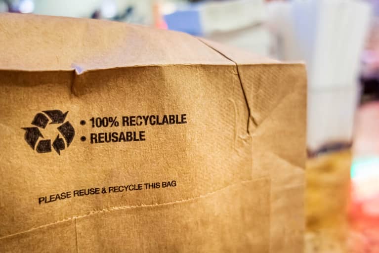 Brown paper bag that is 100% recyclable and reusable
