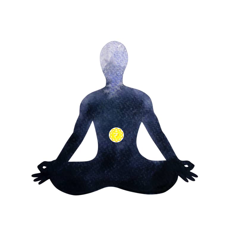 dark figure with orange circle above solar plexus chakra