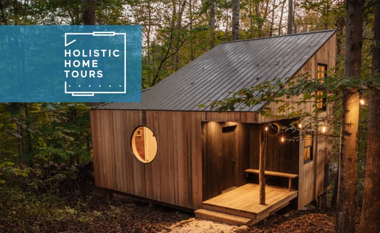 wood cabin in the forest with circle window wood cabin in the forest with circle window
