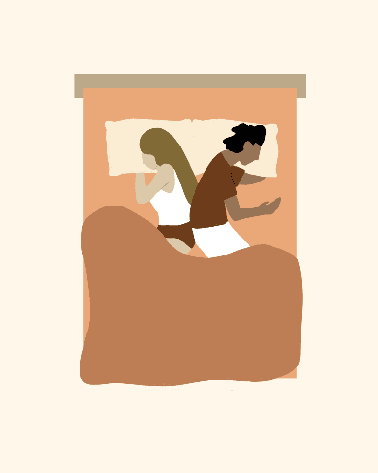 Illustration of a popular couples sleeping position.