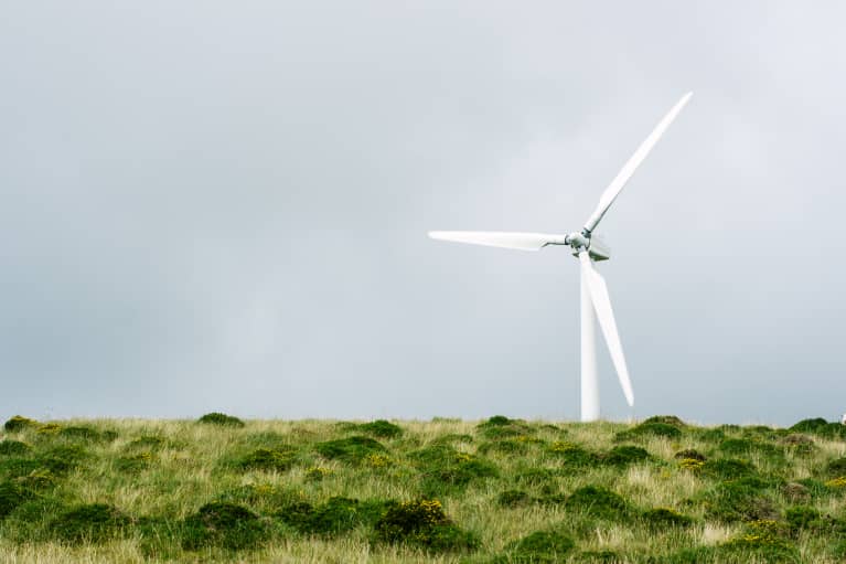 Wind Turbine on a Grassy Hil