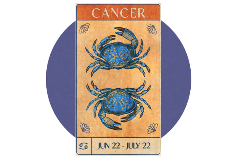 cancer crab on old fashioned card
