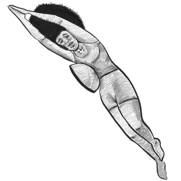 Supported side bend—Supta ardha chandrasana