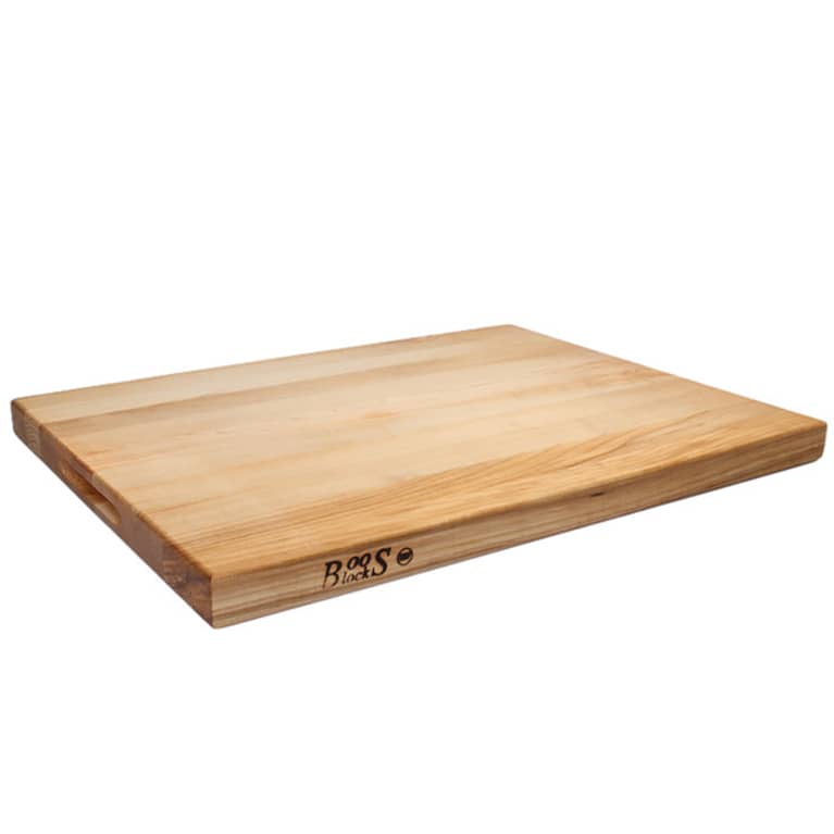 light maple cutting board with John Boos logo on the side