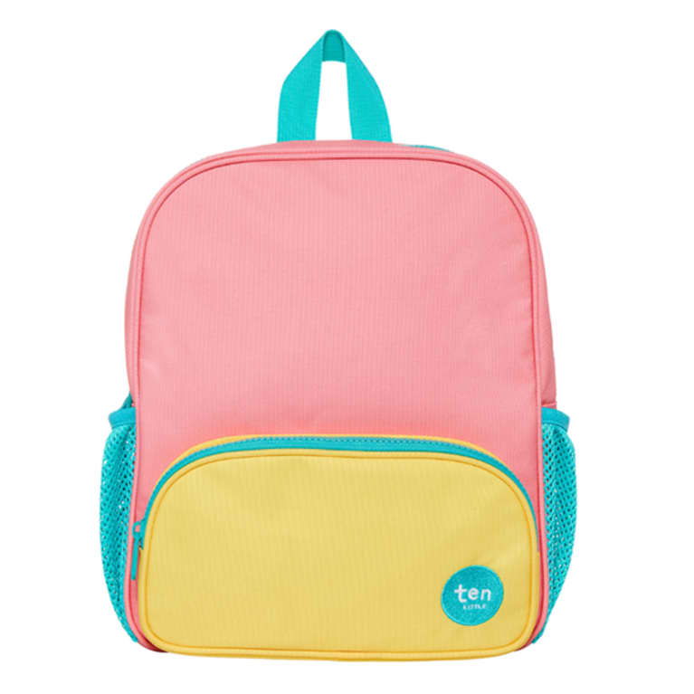 Ten Little backpack in pink and yellow