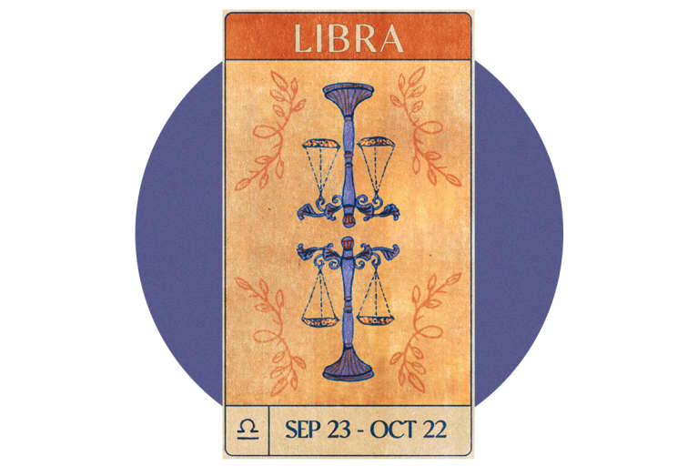 libra scales on old fashioned card