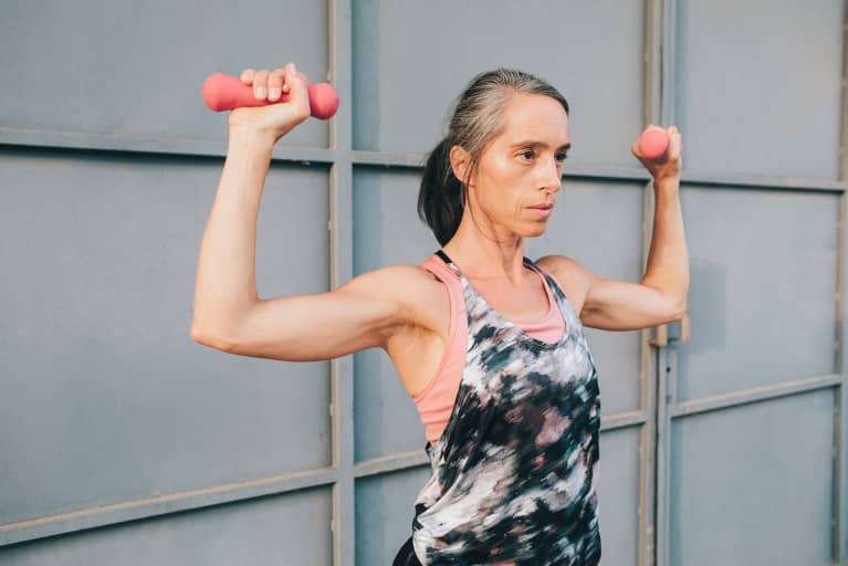 Woman Lifting 3 Pound Weights Outdoor