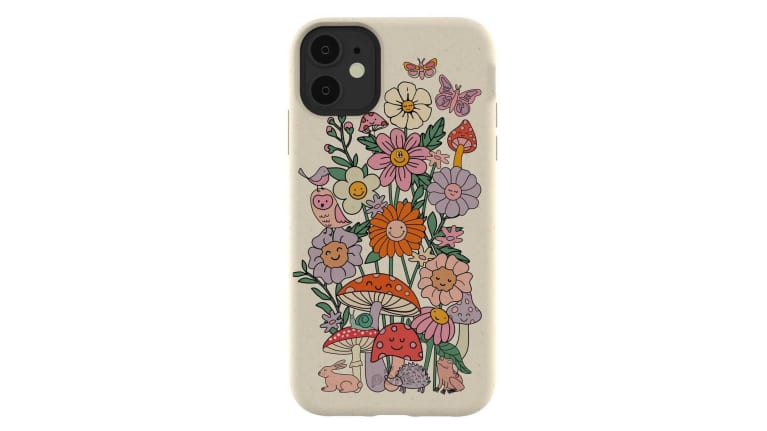 Phone case with mushrooms and flowers