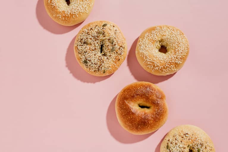Several Bagels on a Pink Background