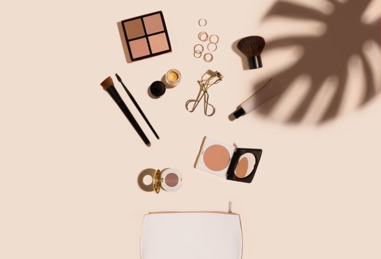 makeup bag with makeup products