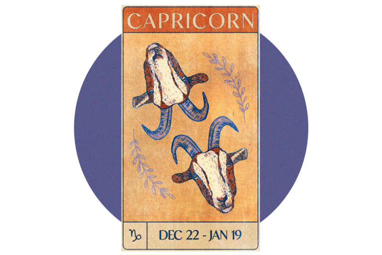 capricorn goat on old fashioned playing card