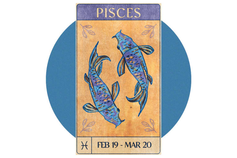 Pisces fish on old fashioned playing card