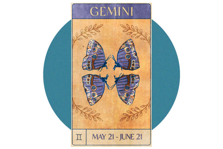gemini butterfly twins on old fashioned card