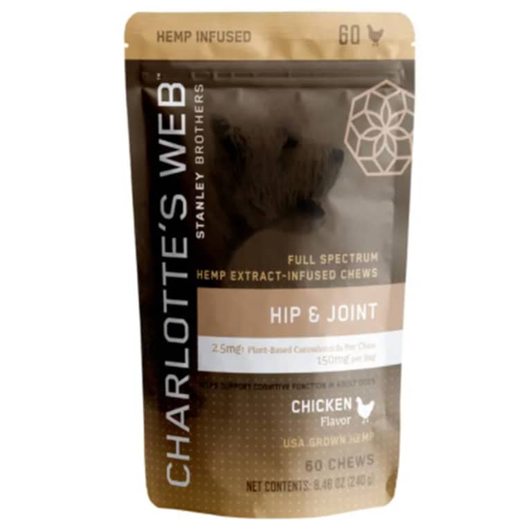 Charlotte's Web Hip and Joint Chews brown container
