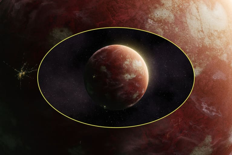 space background with red planet