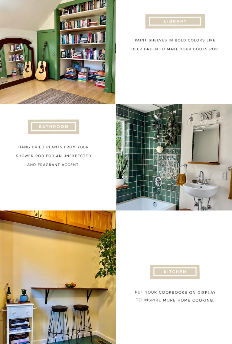 different images of a home with text boxes on how to recreate the design look