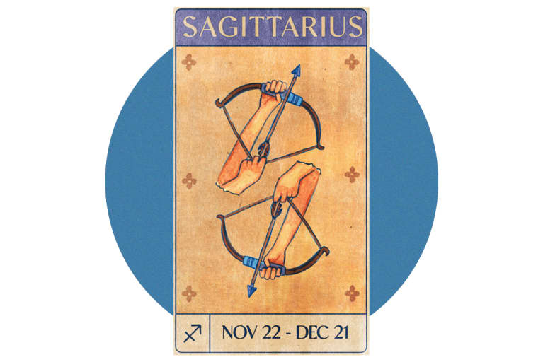 Sagittarius archer on old fashioned playing card