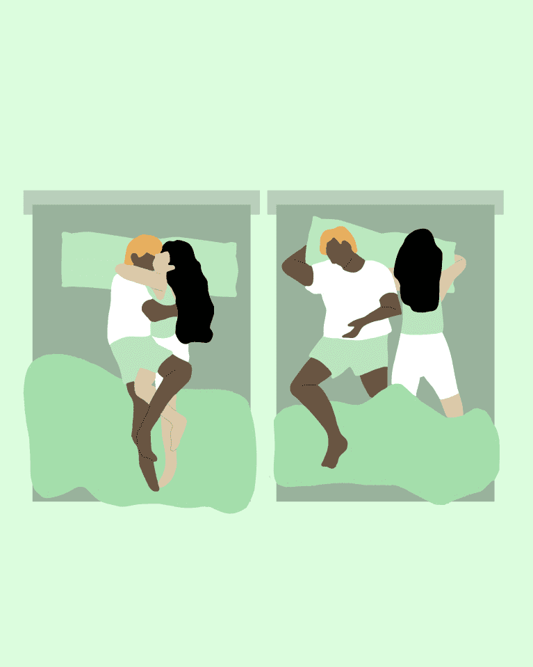 Illustration of a popular couples sleeping position.